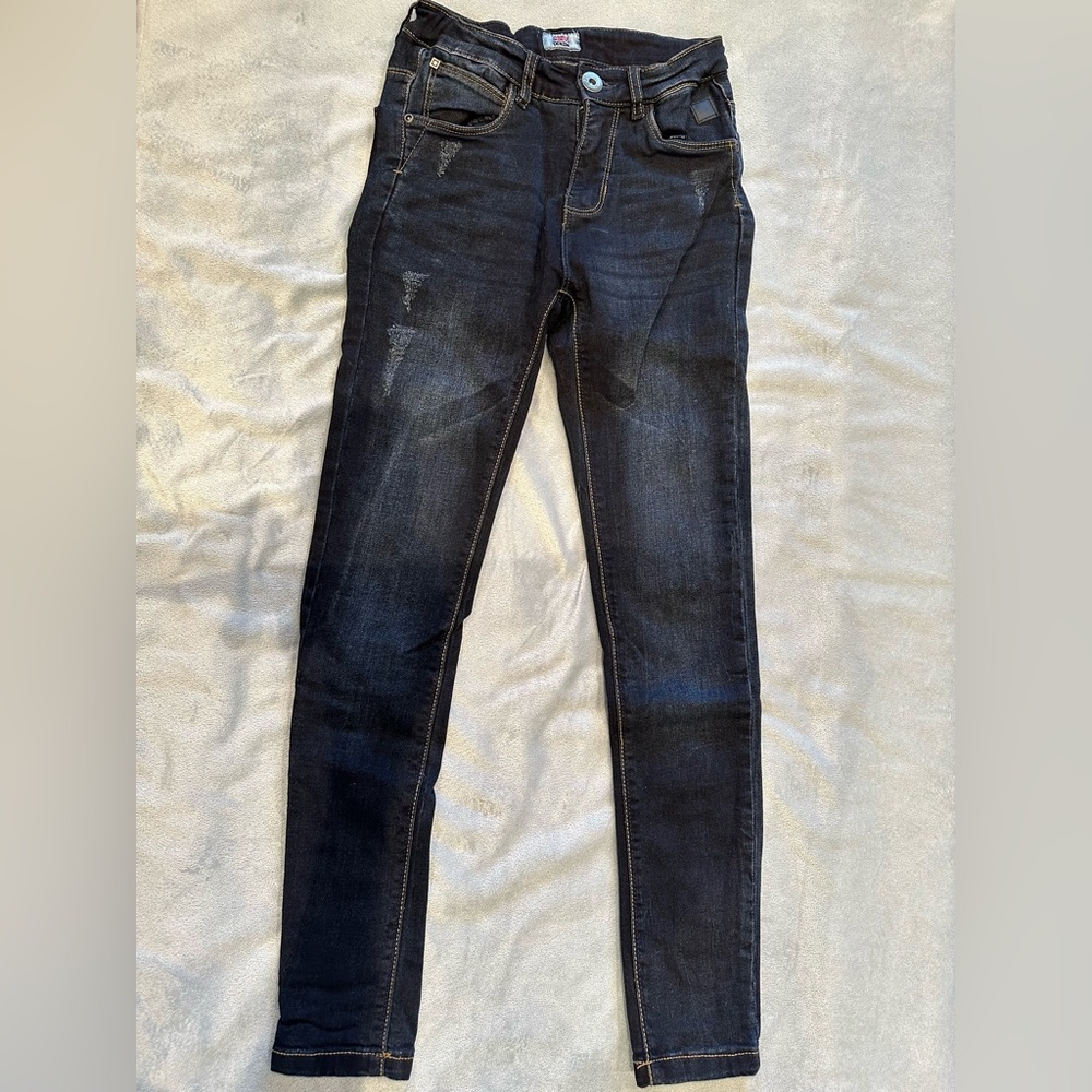TUMBLE ‘N DRY Boys Size 11/12 Blue Distressed Elastic Waist Jeans